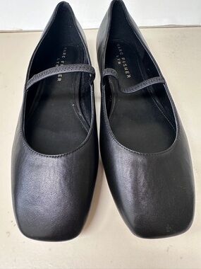 Marc Fisher Black Leather Square-Toe Mary Jane Flats